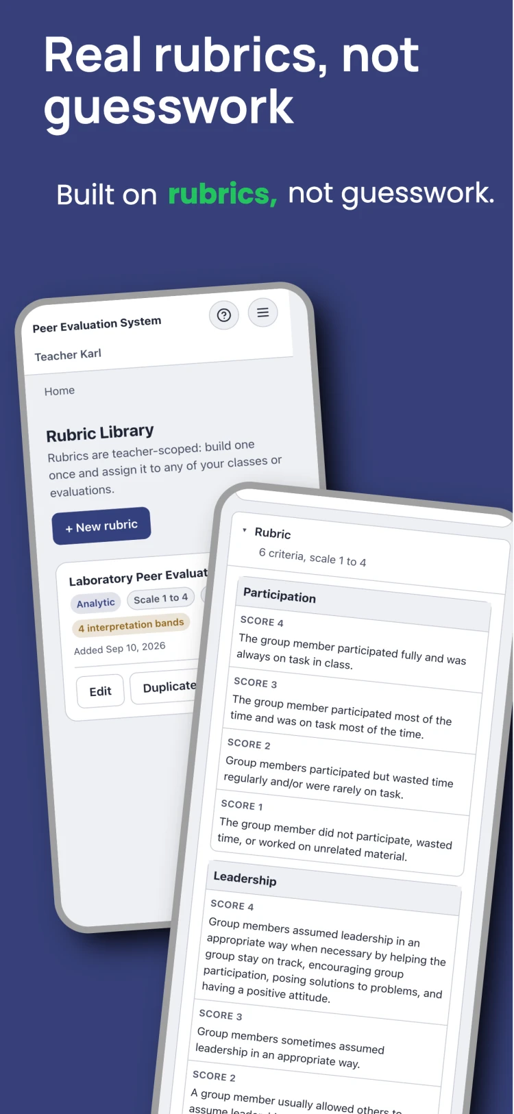 Marka rubric library and criterion editor with score-band descriptions